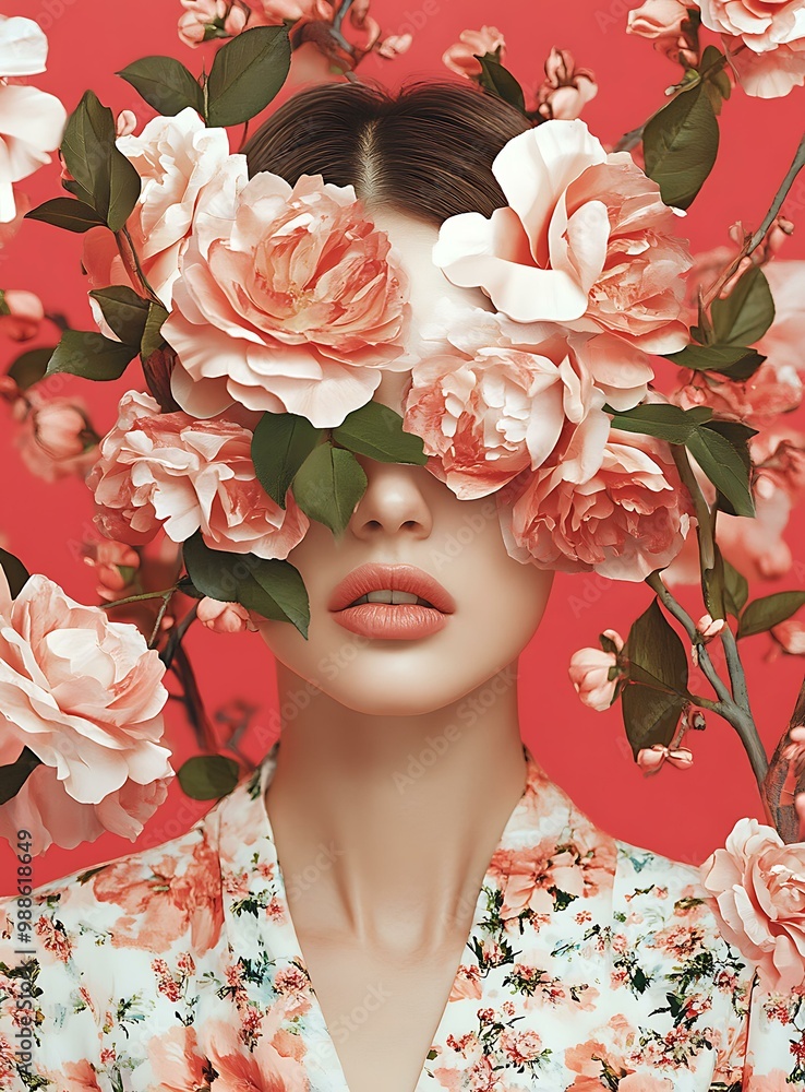 Canvas Prints Woman with Flowers Covering Eyes Portrait Photography