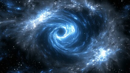 Abstract Blue Wormhole In Galaxy, Science Fantasy Concept Design, Glitter And Blurred Vision