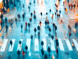 Blurry Image Of Many People Walking On A Wet Street