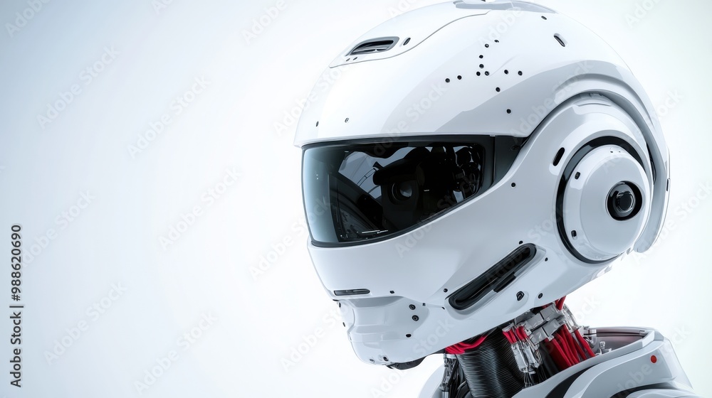 Poster futuristic robot head with advanced design features