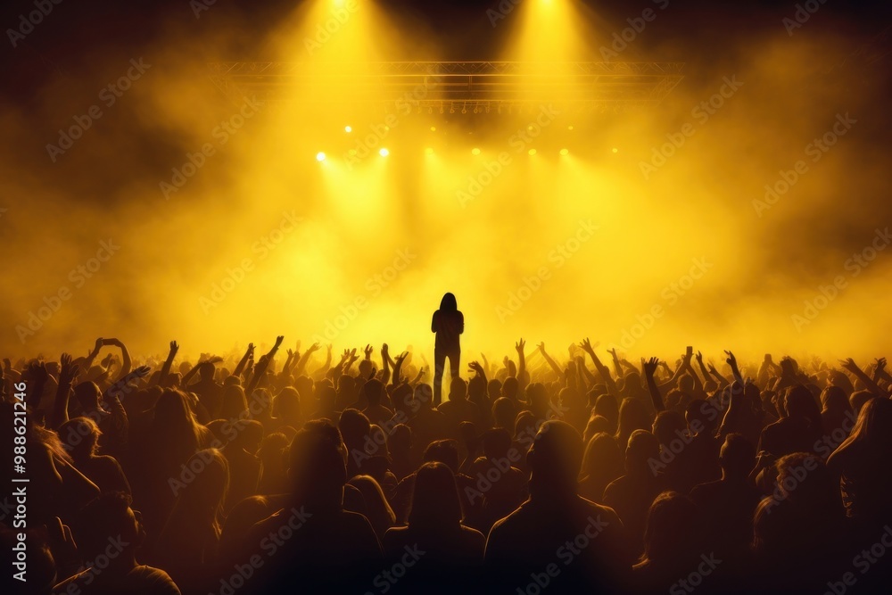 Wall mural Concert crowd concert silhouette yellow.