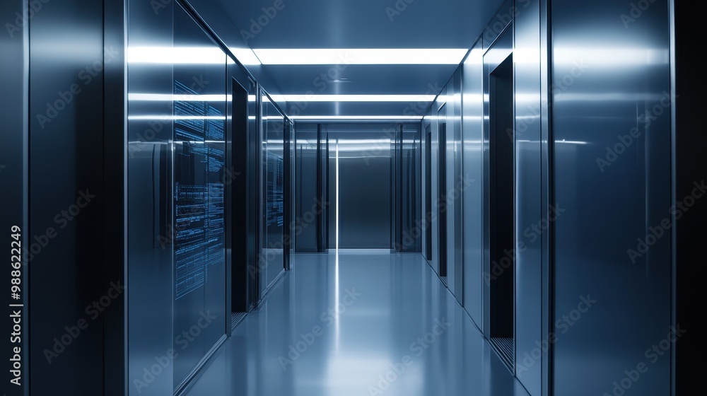 Poster futuristic corridor in data center