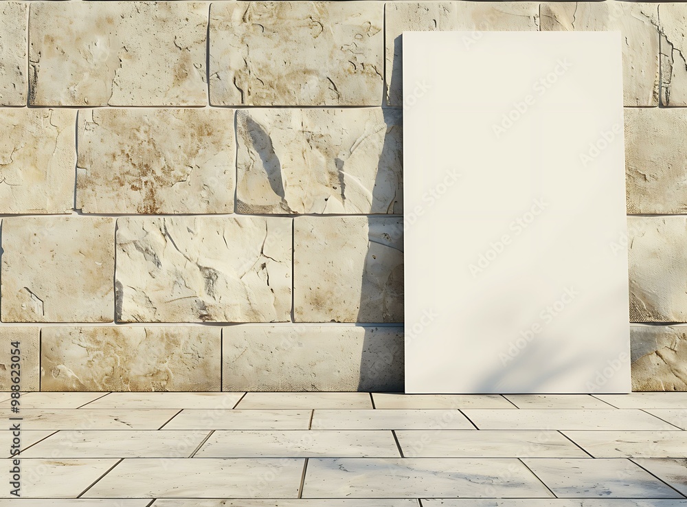 Wall mural Blank Canvas Mockup On Stone Wall Background