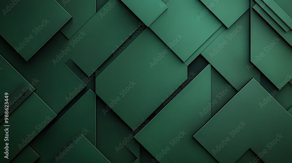 Poster geometric pattern of overlapping green rectangles creating a modern and sophisticated abstract backg