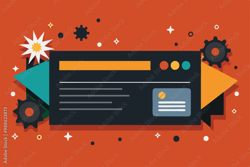Poster a bold graphic design showcases a black header with interactive elements and colorful accents, black