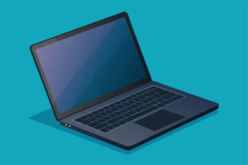 Sleek black laptop mockup positioned diagonally against a bright turquoise backdrop, ideal for design presentations, Black Pro Laptop, Diagonal View, Mockup with Editable Screen, Dark Version