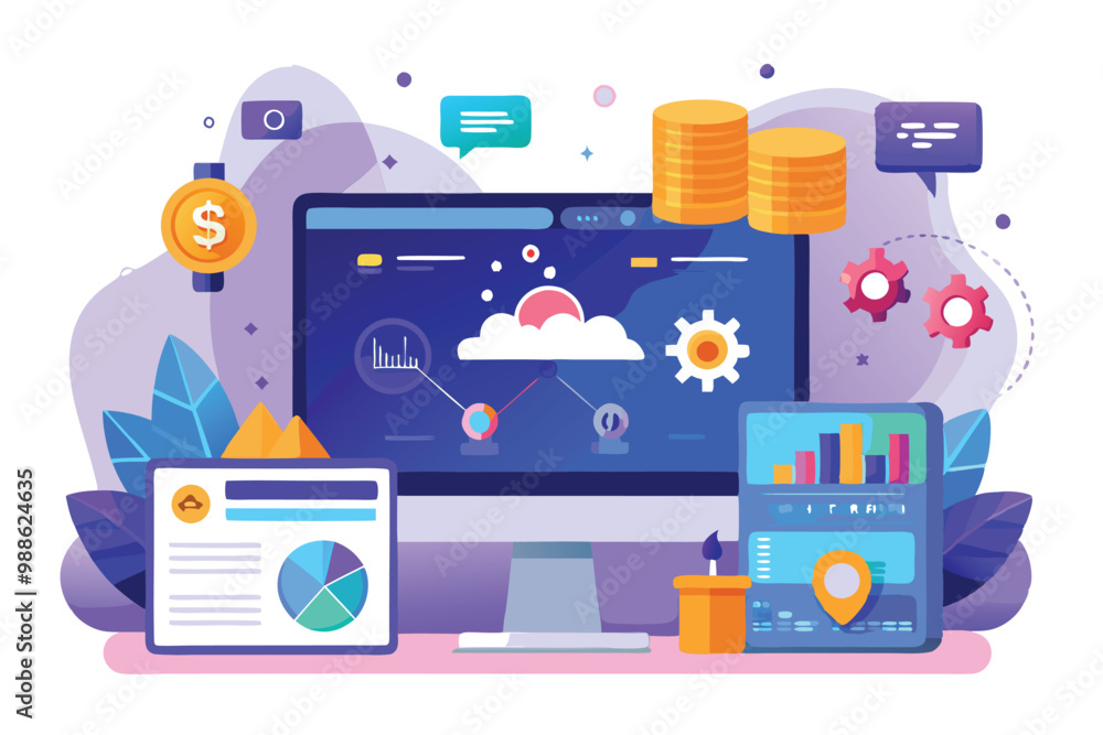 Poster a vibrant digital interface showcasing blockchain development tools with graphs and interactive elem