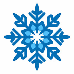 An artistic blue snowflake adorned with leaves on a white background