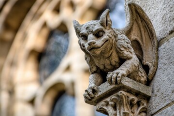 An intricate stone gargoyle featuring detailed wings on a historic and majestic cathedral