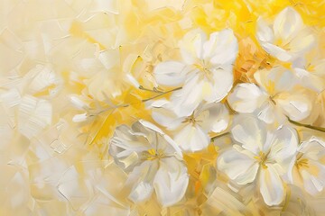 Fototapeta premium Modern abstract art. illustration. Flowers, branches, golden elements, textures, oil on canvas. grey, print, wallpaper, poster, card, mural, wall art