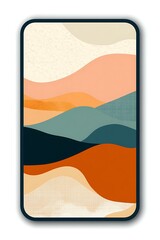 Abstract Landscape Art Print With Wavy Lines And Colorful Tones