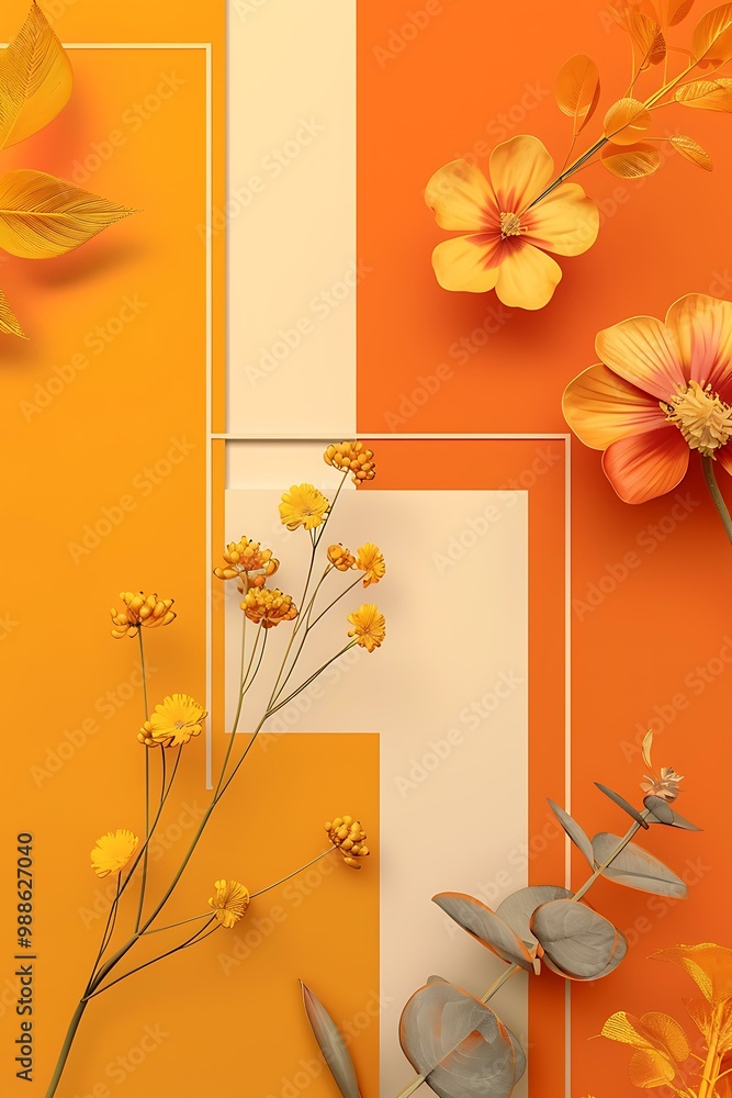 Canvas Prints abstract minimalist floral arrangement in orange and yellow