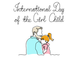 International Day of the Girl Child. abstract girl . dad and childcontinuous one line art hand drawing sketch, logo
