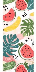 Watermelon, Banana and Tropical Leaves Summer Fruit Pattern
