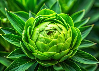 Obraz premium In a peaceful outdoor scene, a lush peony leaf emerges, its velvety green petals and ridged veins highlighting