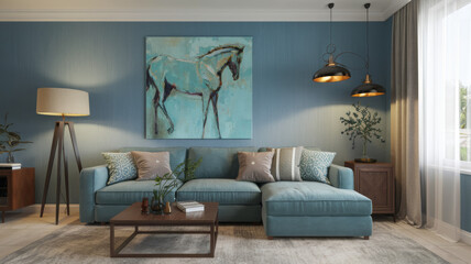 A Blue-Hued Living Room