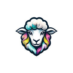 illustration of sheep animal mascot head logo on white background.
