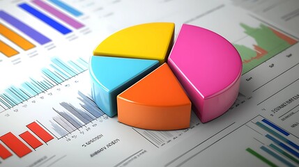 Strategic business plan with a pie chart and bar graphs, concept of company direction and goals