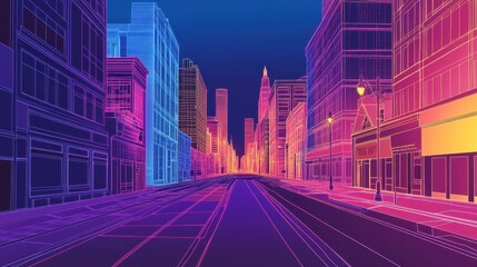 Neon City at Sunset: A Futuristic Urban Landscape