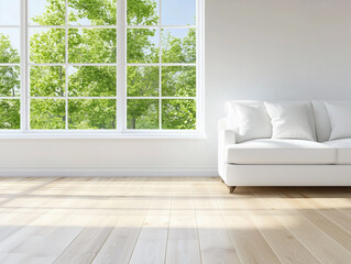 Fototapeta premium Modern living room interior with sofa against windows