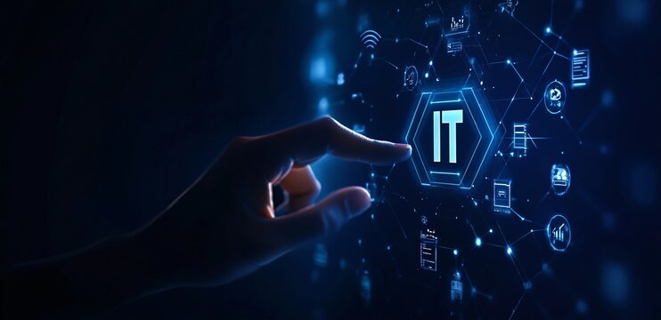 IT information technology concept on touchscreen, computer systems
