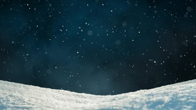 Winter landscape - christmas background with falling snow. Seamless snowing loop.
