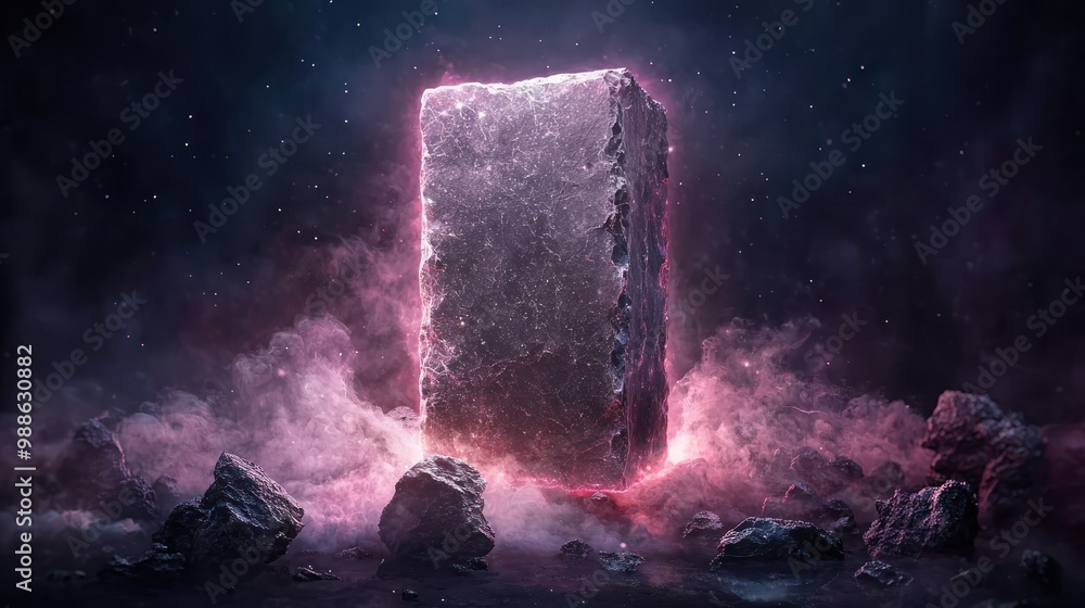 Poster mysterious alien monolith in deep space transmitting enigmatic signals - high resolution 32k image, 