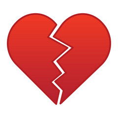 Red Heart broken to two pieces vector illustration icon or logo, broken heart concept, breakup or divorce, heartbreak regret, separated couple, tragic love. Broken Red Heart Emoji.