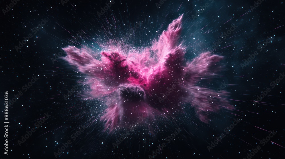 Poster enigmatic cosmic rays illuminating nebula with mesmerizing light trails in stunning 32k resolution, 