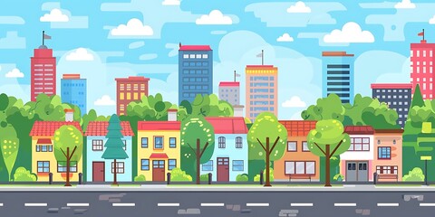 Obraz premium Cityscape With Trees and Buildings