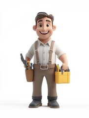 Obraz premium A cheerful cartoon handyman with tools, ready for work.
