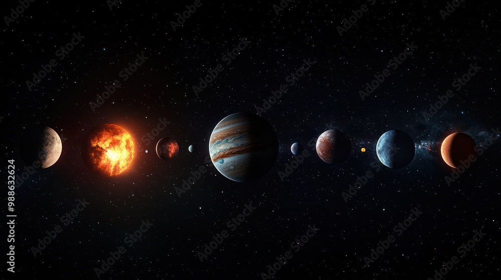 Poster celestial splendor: vibrant alien solar system with captivating moons in 32k resolution, generative 
