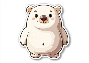 Fototapeta premium Cute Cartoon Polar Bear on White Background with Soft Pastel Colors