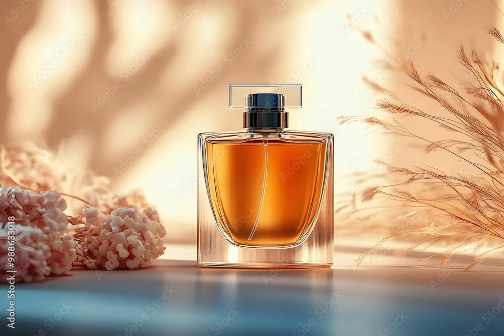 Poster mock up of minimal elegant perfume bottle. stylish parfumerie banner. ai generative