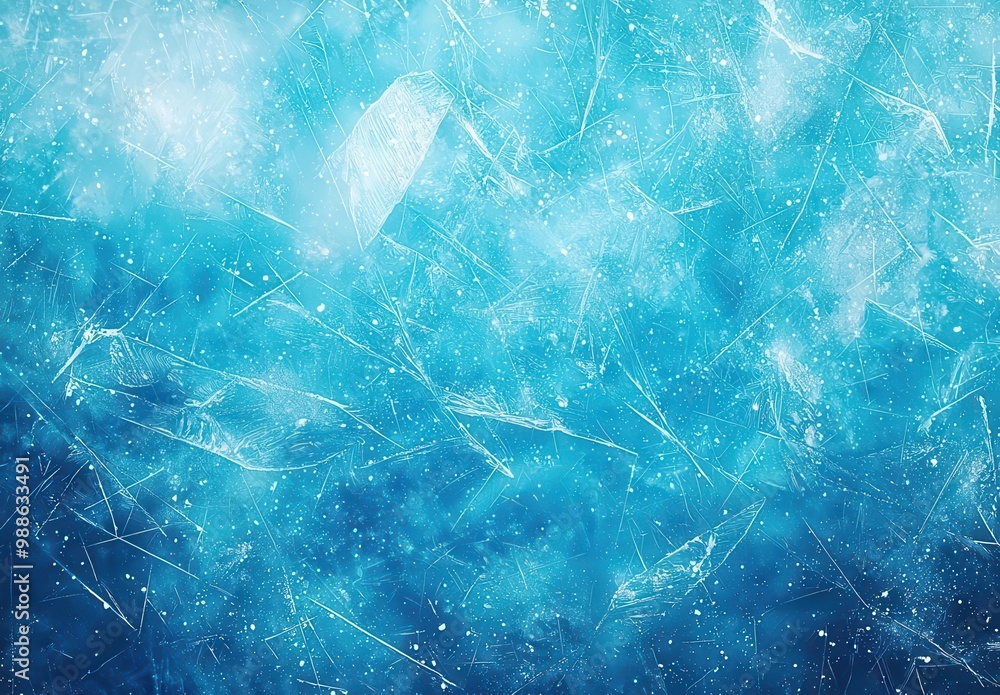 Poster elegant blue ice texture with cracks and frost patterns