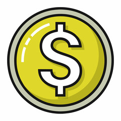 A bright yellow coin featuring a prominent dollar sign on its surface