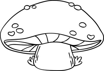 Retro mushroom Doodle Coloring Page with Bold Line