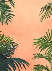 Palm Leaves Border on Peach Background