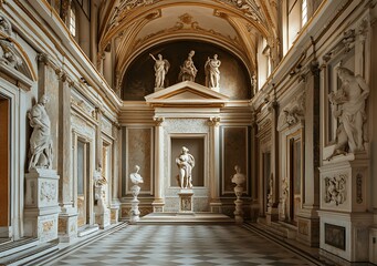 Fototapeta premium Interior of an Ancient Roman Building with Statues