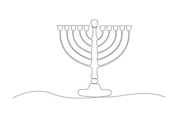 Continuous line art drawing of Hanukkah menorah candlestick. Vector illustration.