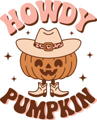 Howdy Pumpkin  Vintage Pumpkin, Halloween Vector Cowboy Pumpkin Halloween Design