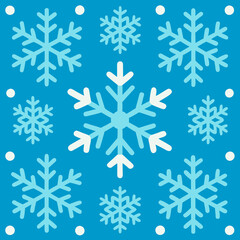 There is a beautiful pattern of intricate snowflakes on a blue background