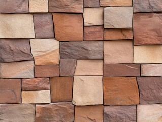 Textured stone wall with various shades of brown and orange, perfect for backgrounds.