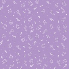 Seamless Violet Holiday Pattern with Christmas Elements