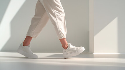 Stylish white sneakers in a modern minimalist setting