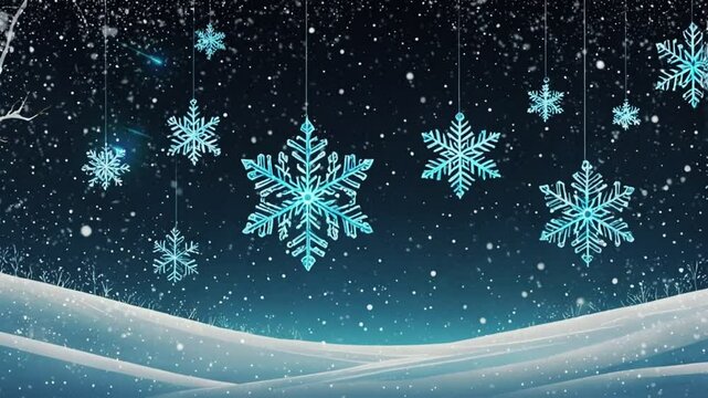 A beautiful winter wonderland with snowflakes falling and a blue sky. Seamless looping 4k time-lapse virtual background