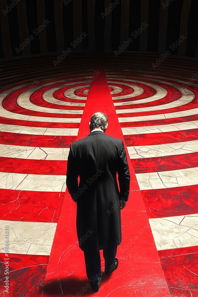 Poster a mysterious figure walks towards a spiraling design on the ground, creating a sense of intrigue and
