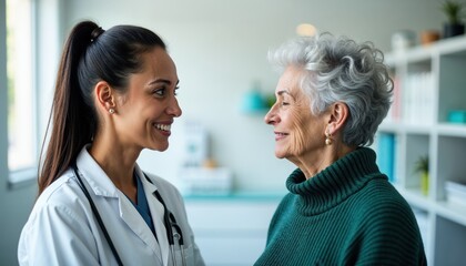 Smiling Doctor and Senior Patient Embracing During Medical Consultation for Healthcare and Trust