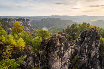 Rugged Rock Outcrops at an Overlook in Saxon Switzerland National Park, Nationalpark Sächsische Schweiz