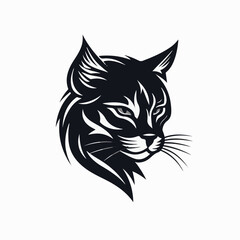 cat head logo design line art, white background, no shadow, clear, sharp, illustration, vector, flat, minimalistic, high contrast